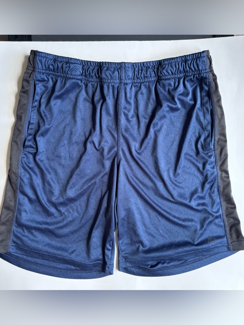 RBX Men's Navy Athletic Shorts with Gray Side Panels, Large, Performance shorts